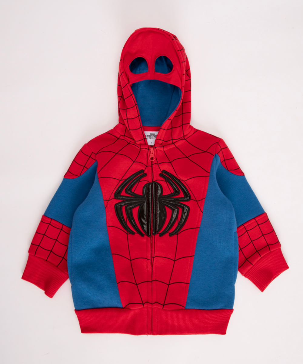 blusa de moletom infantil homem aranha com capuz vermelho