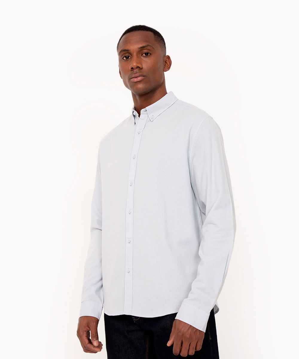 camisa comfort oxford manga longa - azul claro