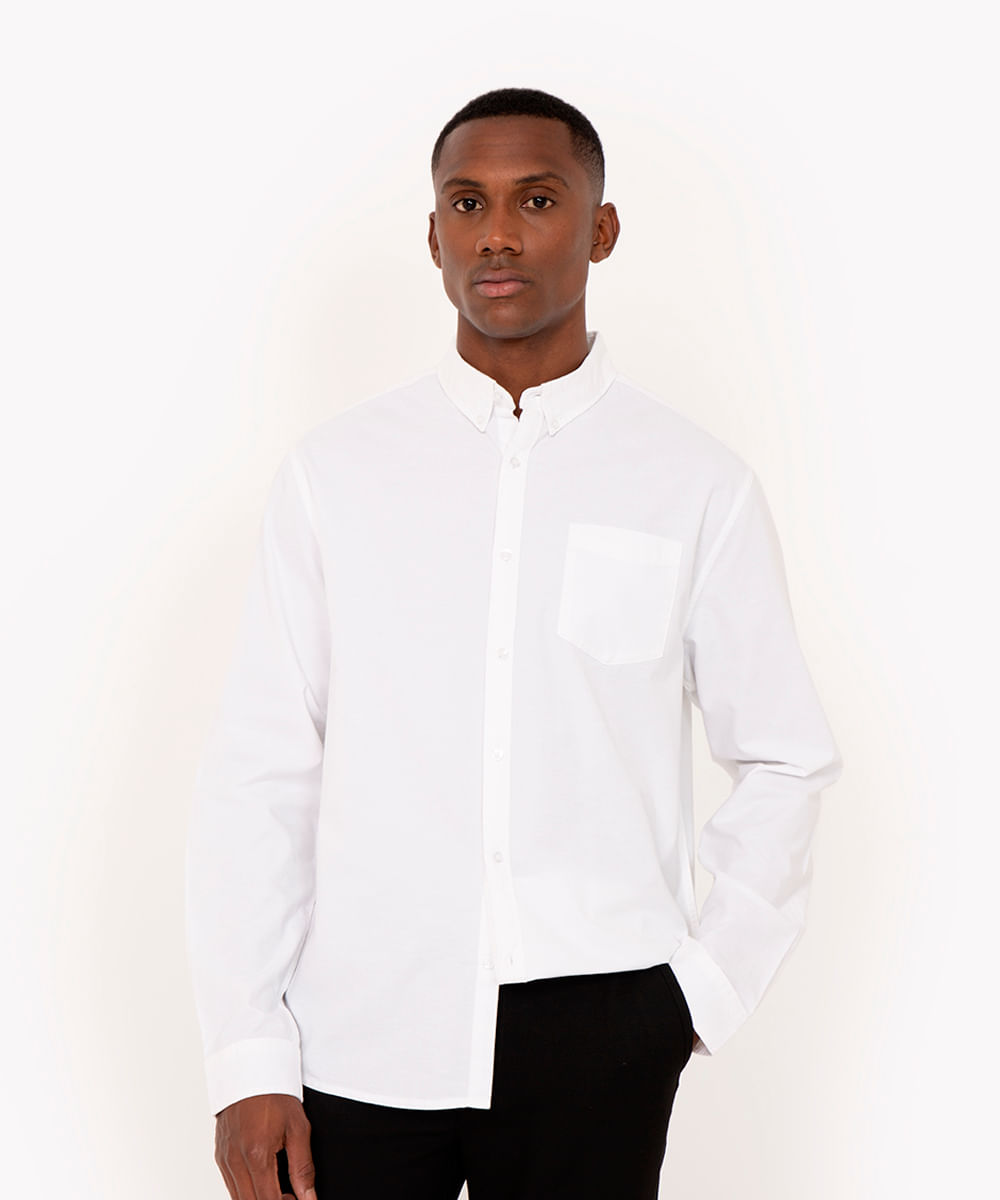 camisa comfort oxford manga longa - branco