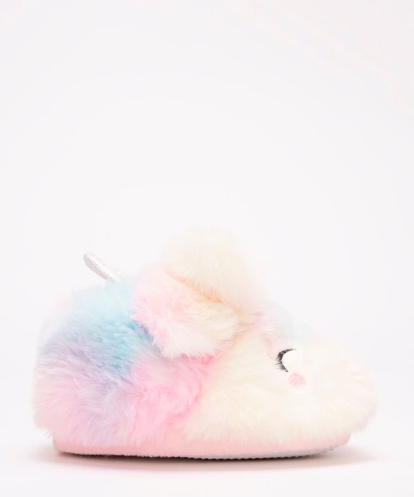 pantufa infantil de pelúcia unicórnio rosa 17-18