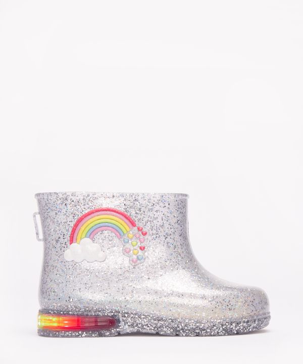 galocha infantil glitter arco-íris com luz prata 21-22