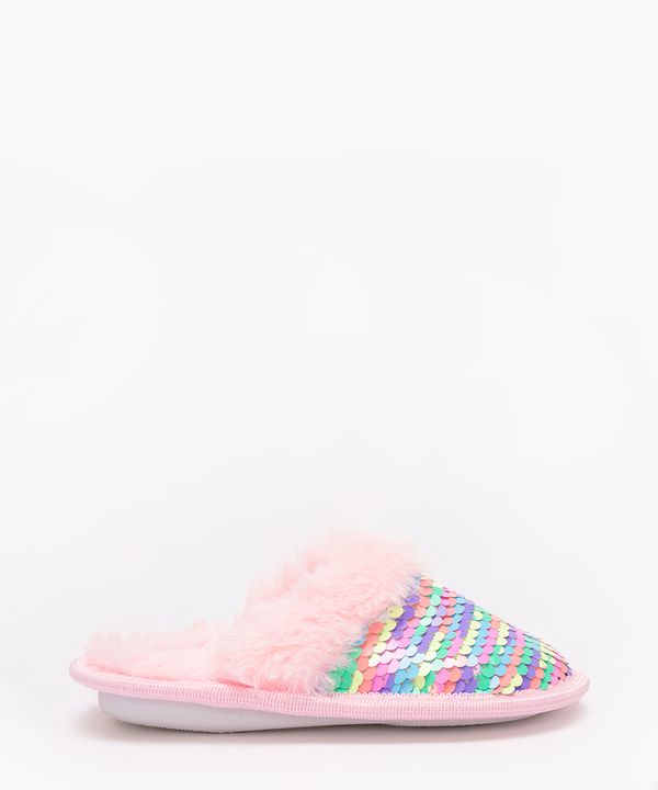 pantufa chinelo infantil pelúcia paetê rosa 29-30