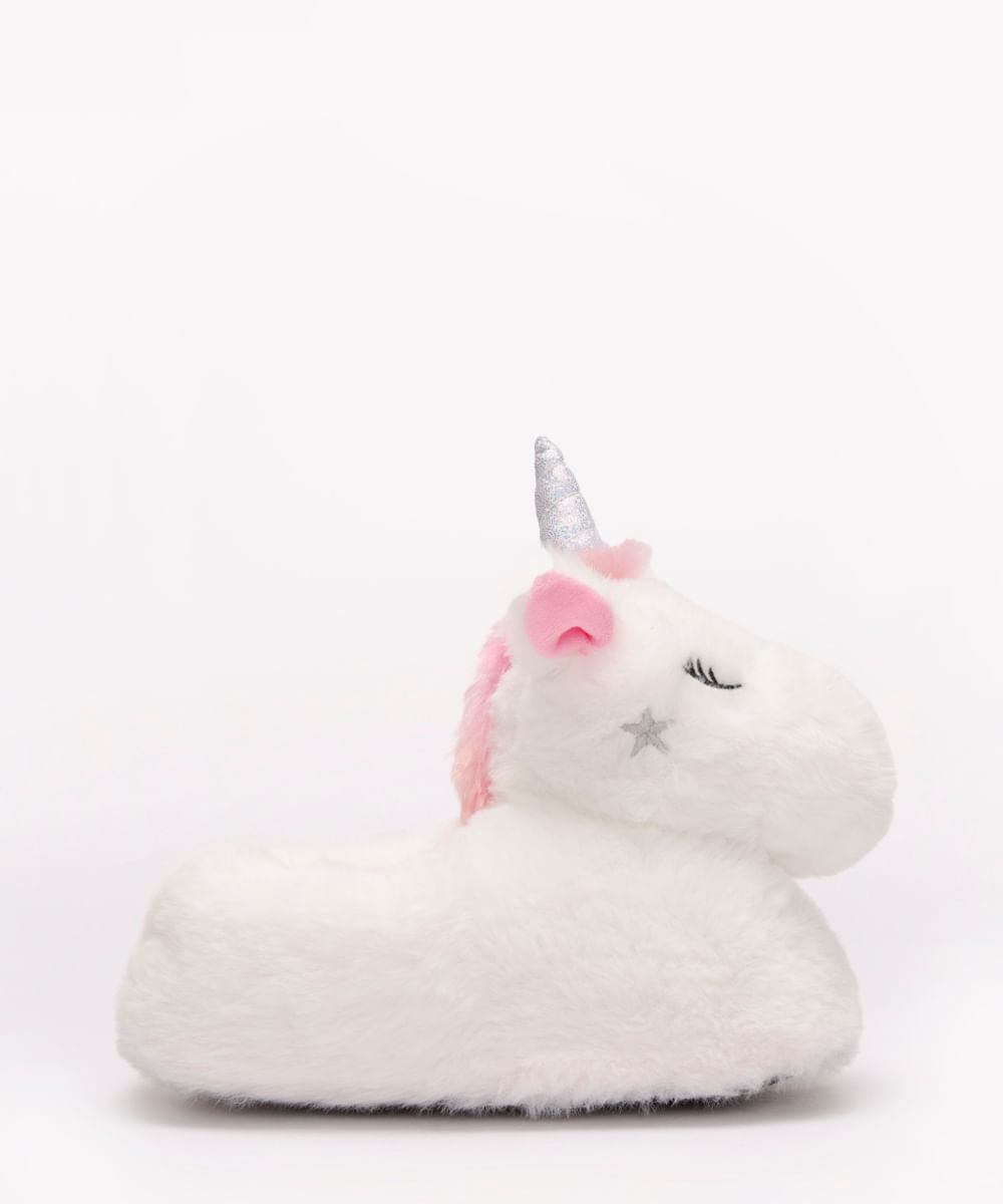 pantufa infantil de pelúcia unicórnio branco