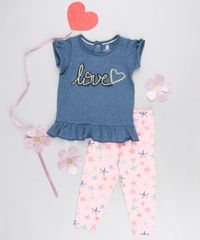 Conjunto-Infantil-de-Blusa--Love--Manga-Curta-Azul-Marinho---Calca-Legging-Estampada-de-Estrela-do-Mar-Rosa-9125740-Rosa_2
