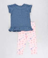 Conjunto-Infantil-de-Blusa--Love--Manga-Curta-Azul-Marinho---Calca-Legging-Estampada-de-Estrela-do-Mar-Rosa-9125740-Rosa_4