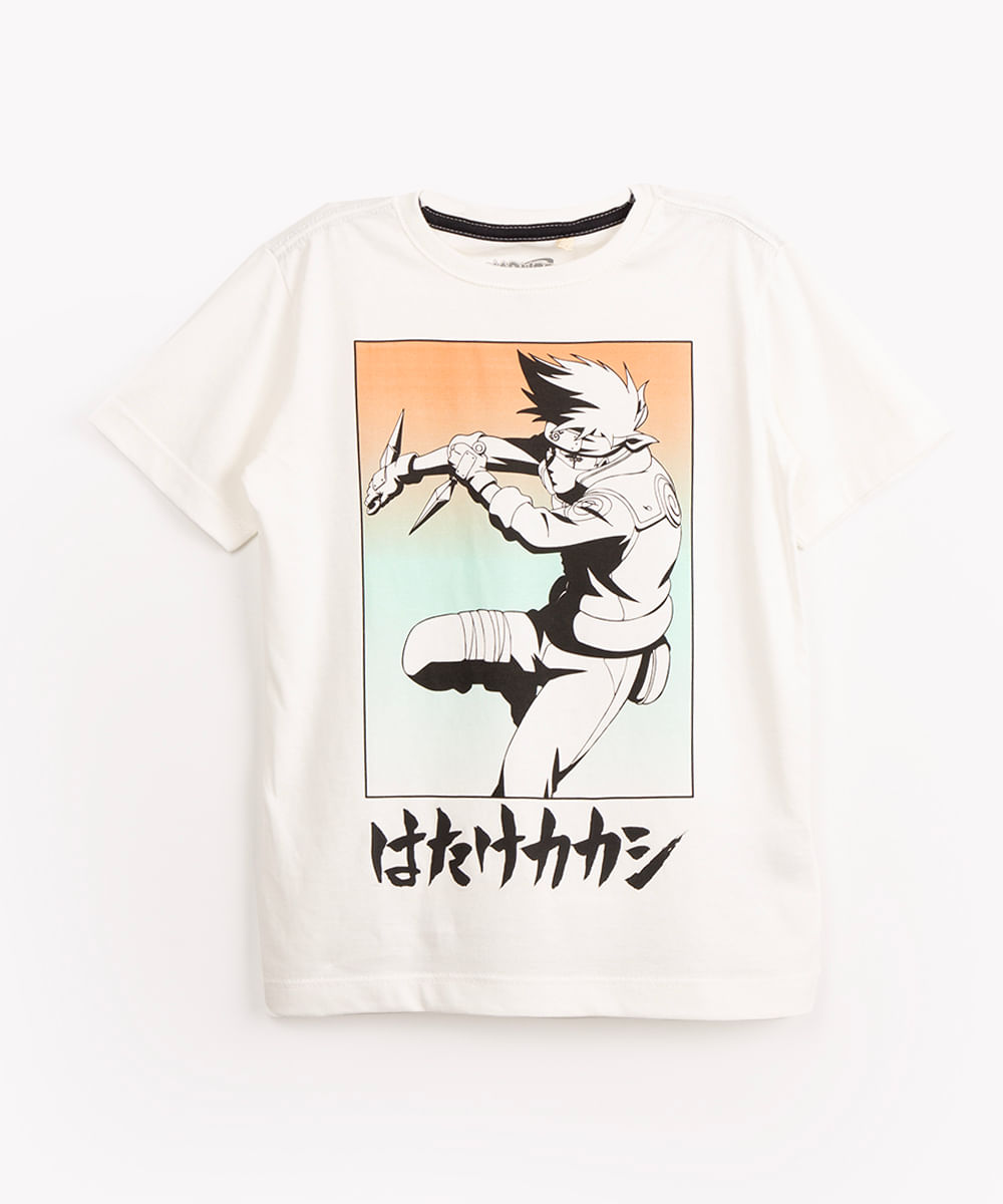 camiseta infantil de algodão manga curta naruto off white