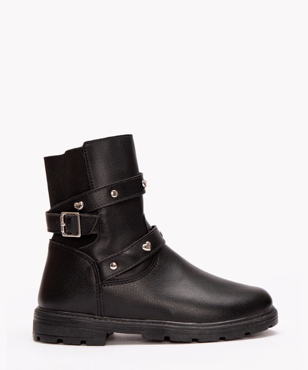bota infantil cano curto com tiras e rebites preta 29