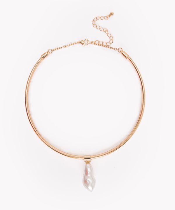 colar chocker pérola dourado Único