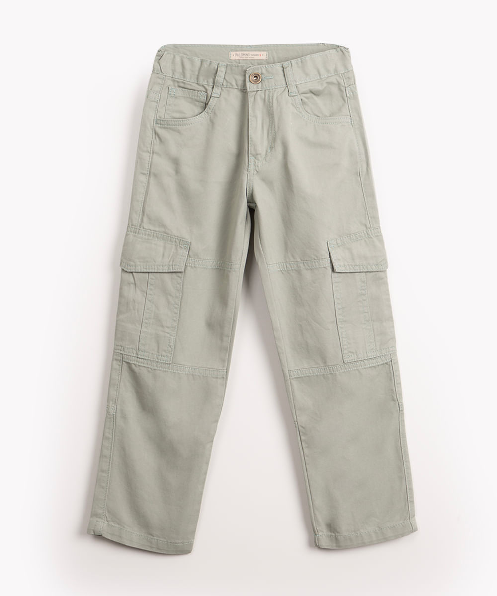 calça de sarja infantil cargo verde