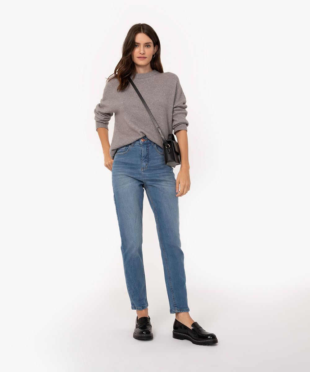 calça jeans mom comfort cintura super alta azul escuro