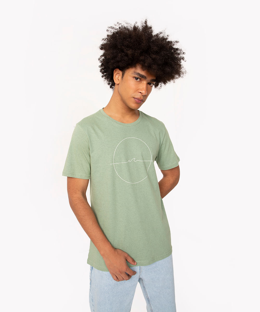 camiseta de algodão onda manga curta verde