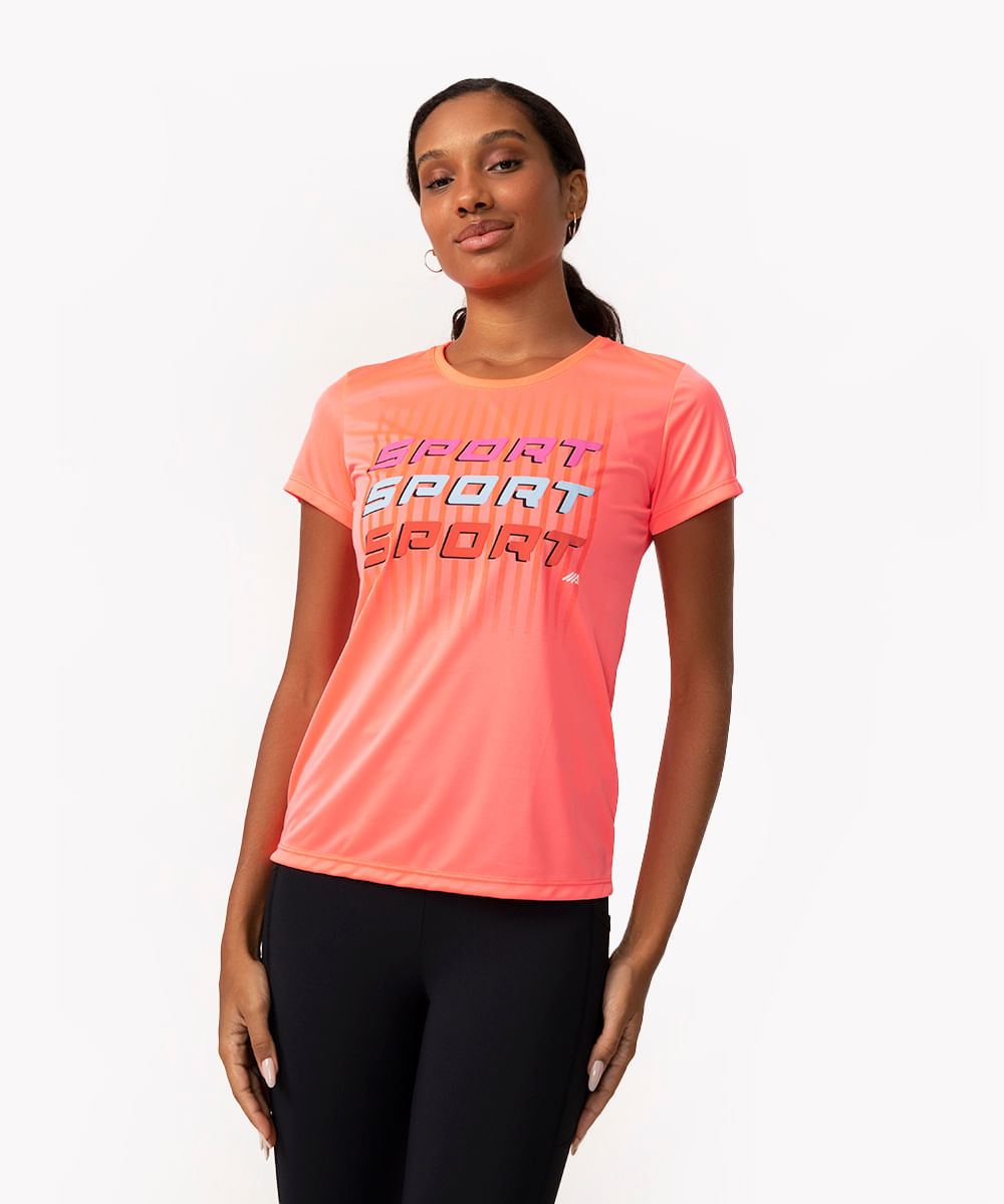 camiseta de malha manga curta esportiva ace laranja neon