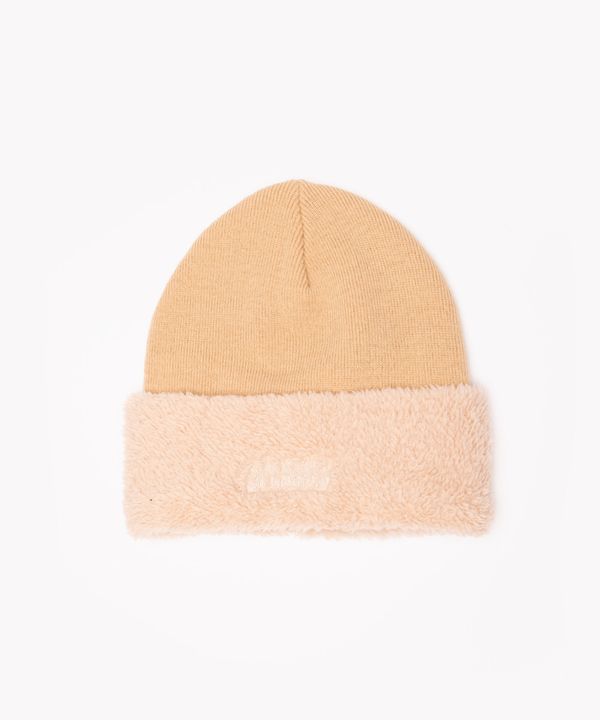 gorro de tricô com dobra sherpa bege Único