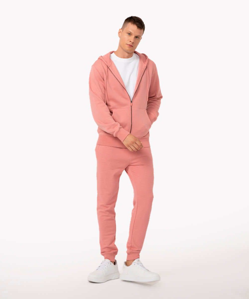 calça jogger de moletom básica com bolsos rosa