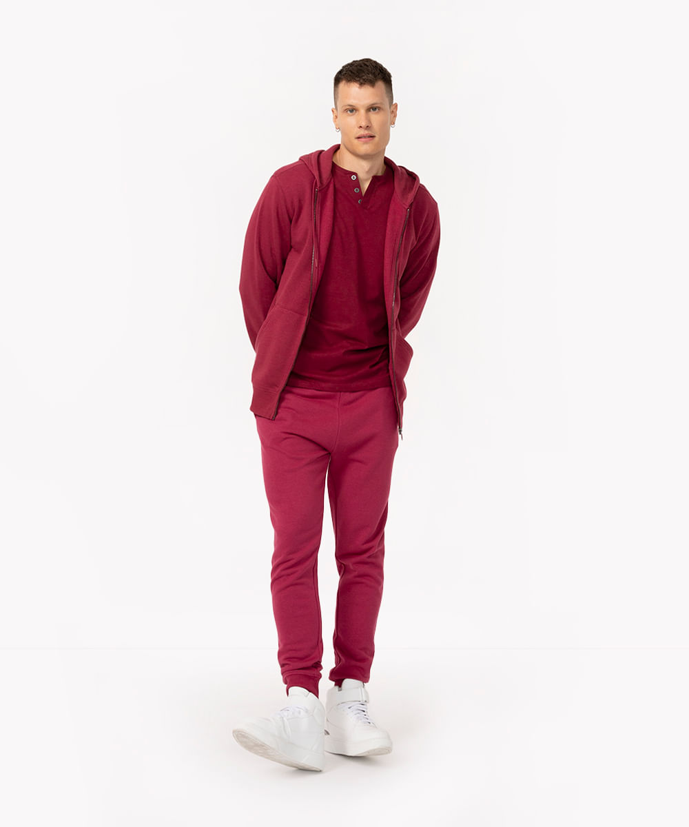 calça jogger de moletom básica com bolsos vinho escuro