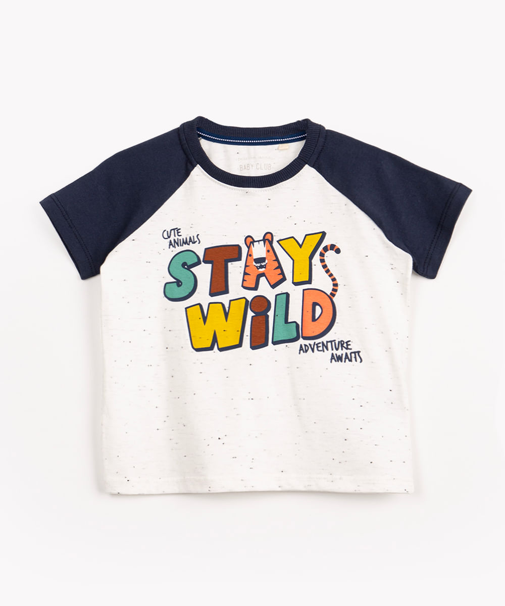 camiseta infantil de algodão manga curta stay wild off white