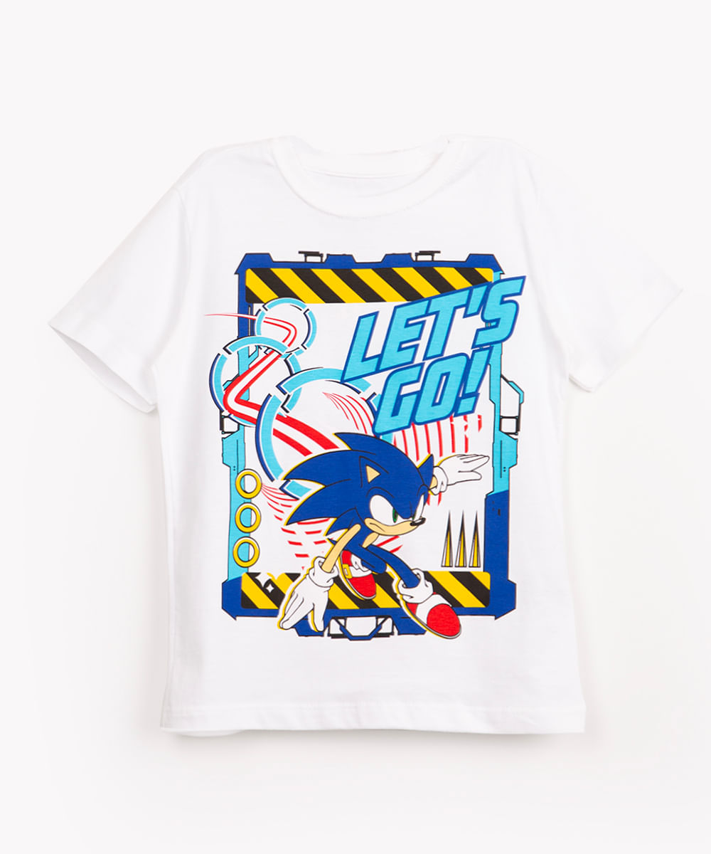 camiseta infantil de algodão manga curta sonic off white