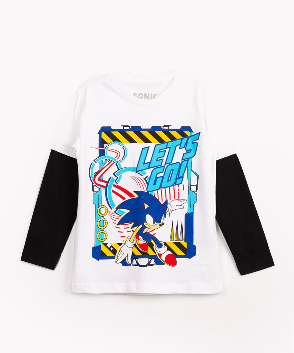 camiseta infantil de algodão manga longa sonic off white