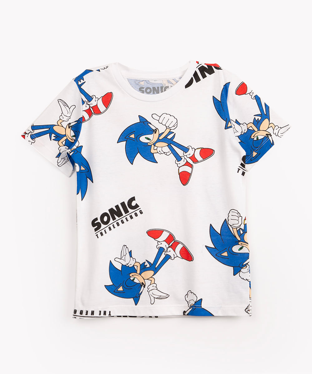 camiseta infantil de algodão manga curta sonic off white