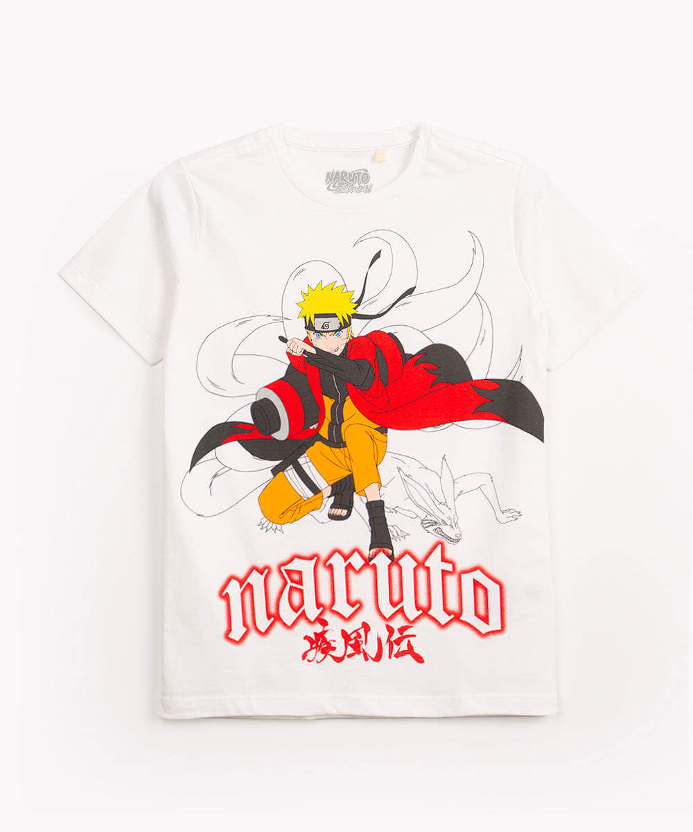 camiseta juvenil de algodão manga curta naruto off white