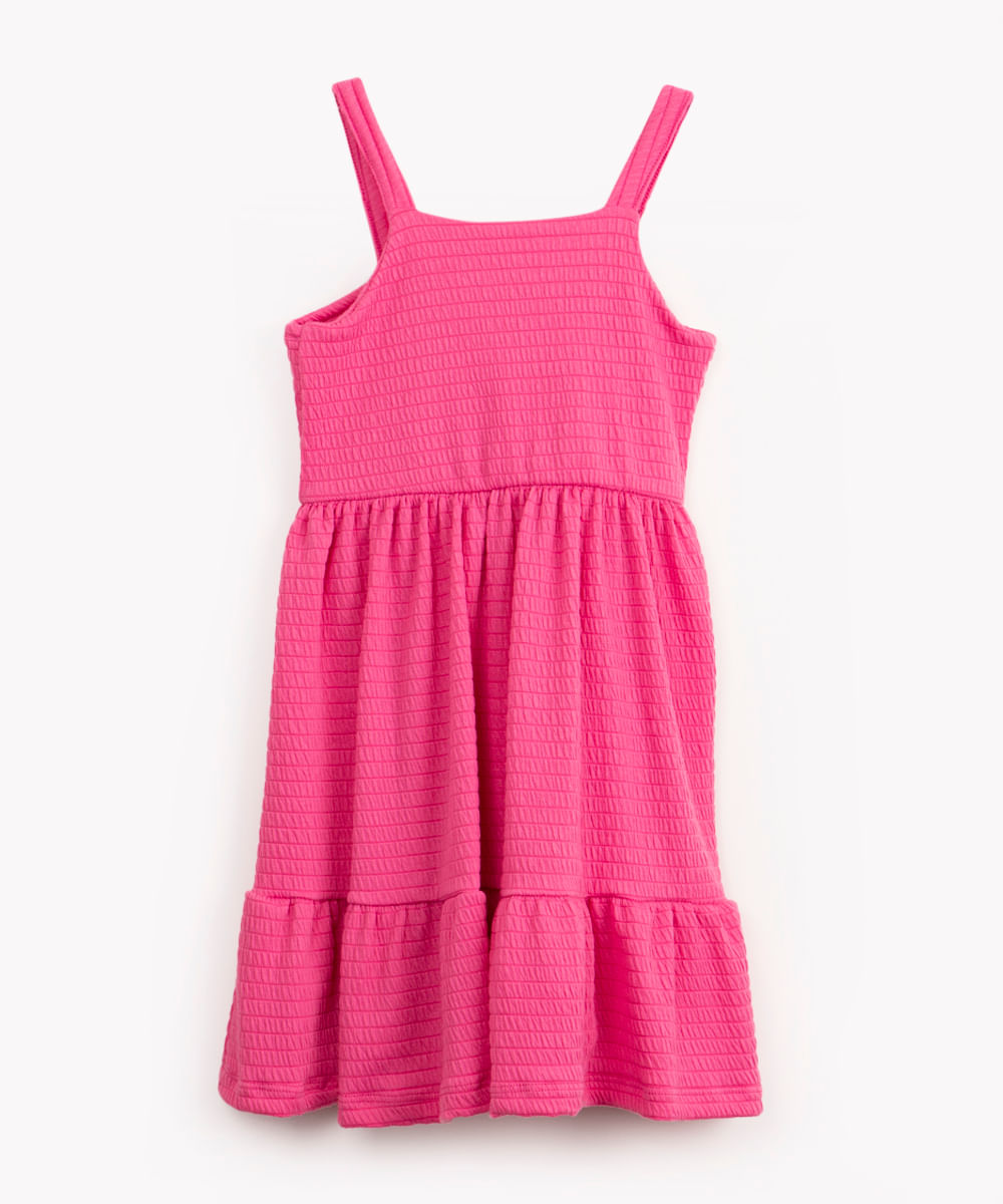 vestido infantil texturizado alças finas rosa