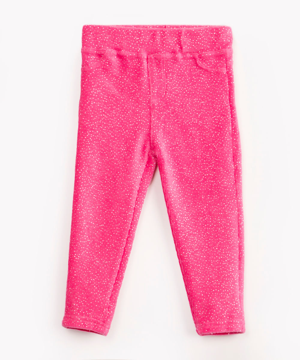 calça de veludo infantil com brilho pink