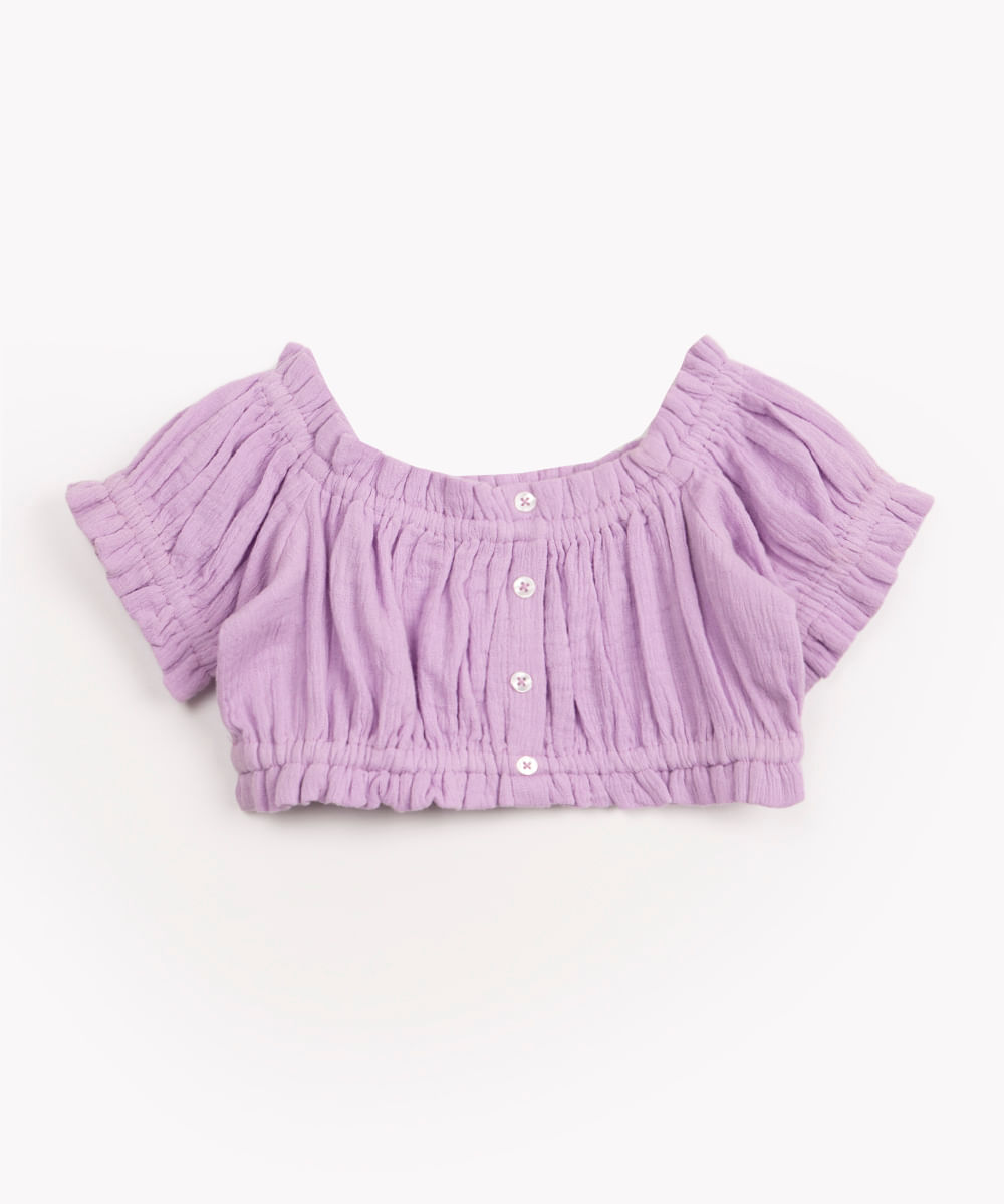 blusa infantil de algodão ciganinha cropped lilás