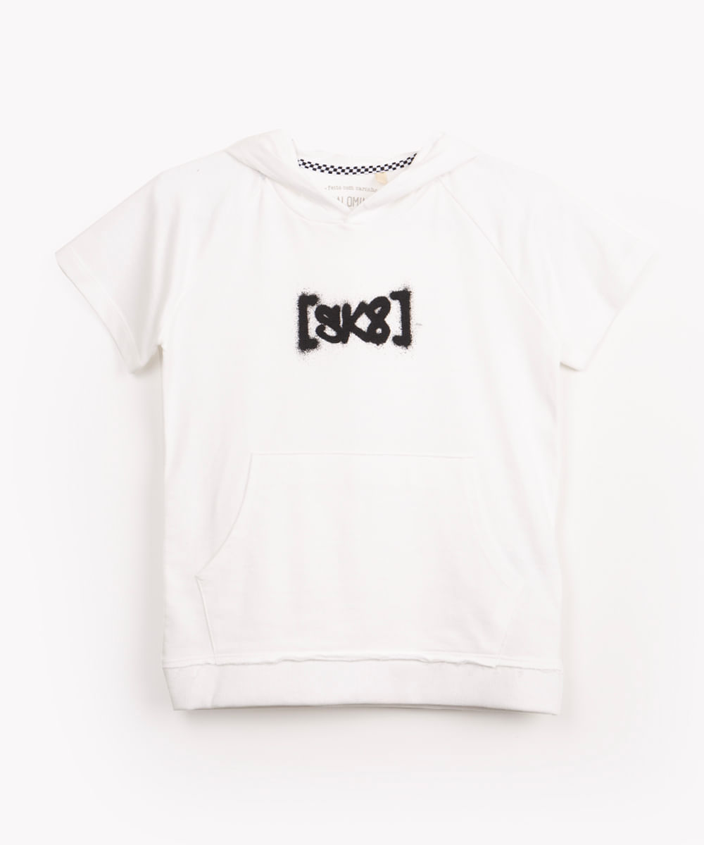 camiseta infantil de algodão com capuz skate off white