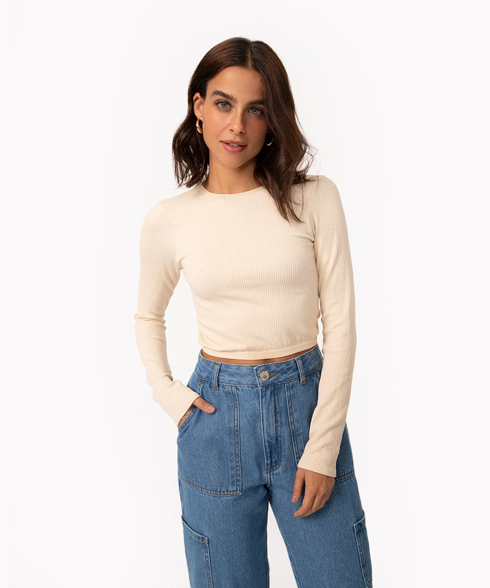 cropped de poliamida manga longa off white