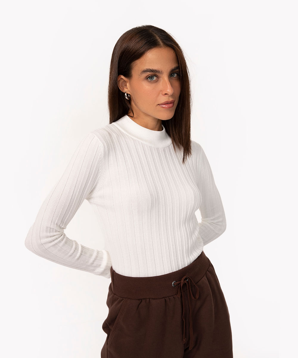 suéter de tricô canelado gola alta vermelho - off white
