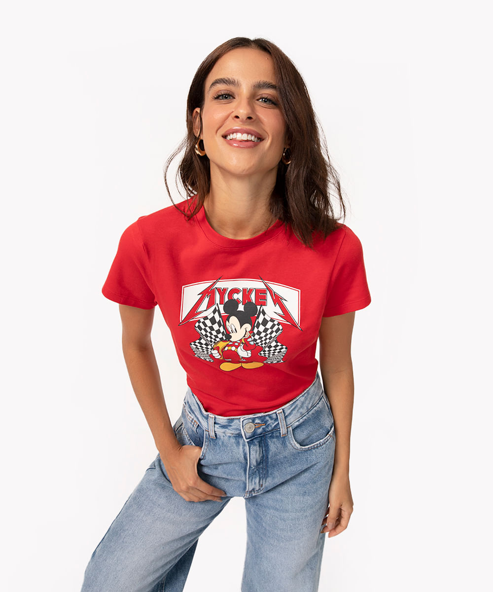 camiseta baby look mickey mouse vermelho