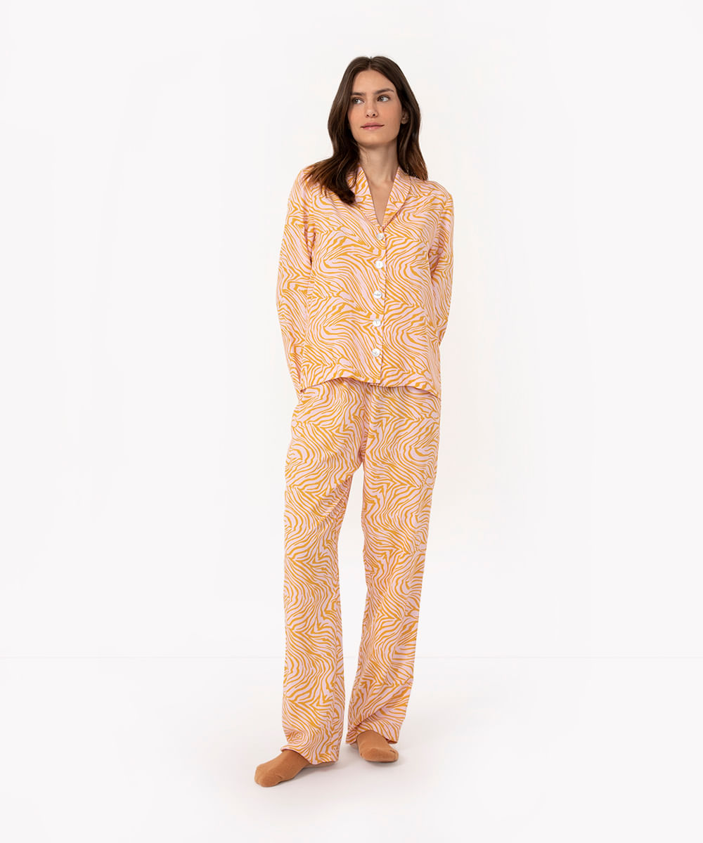 pijama americano de viscose animal print rosa