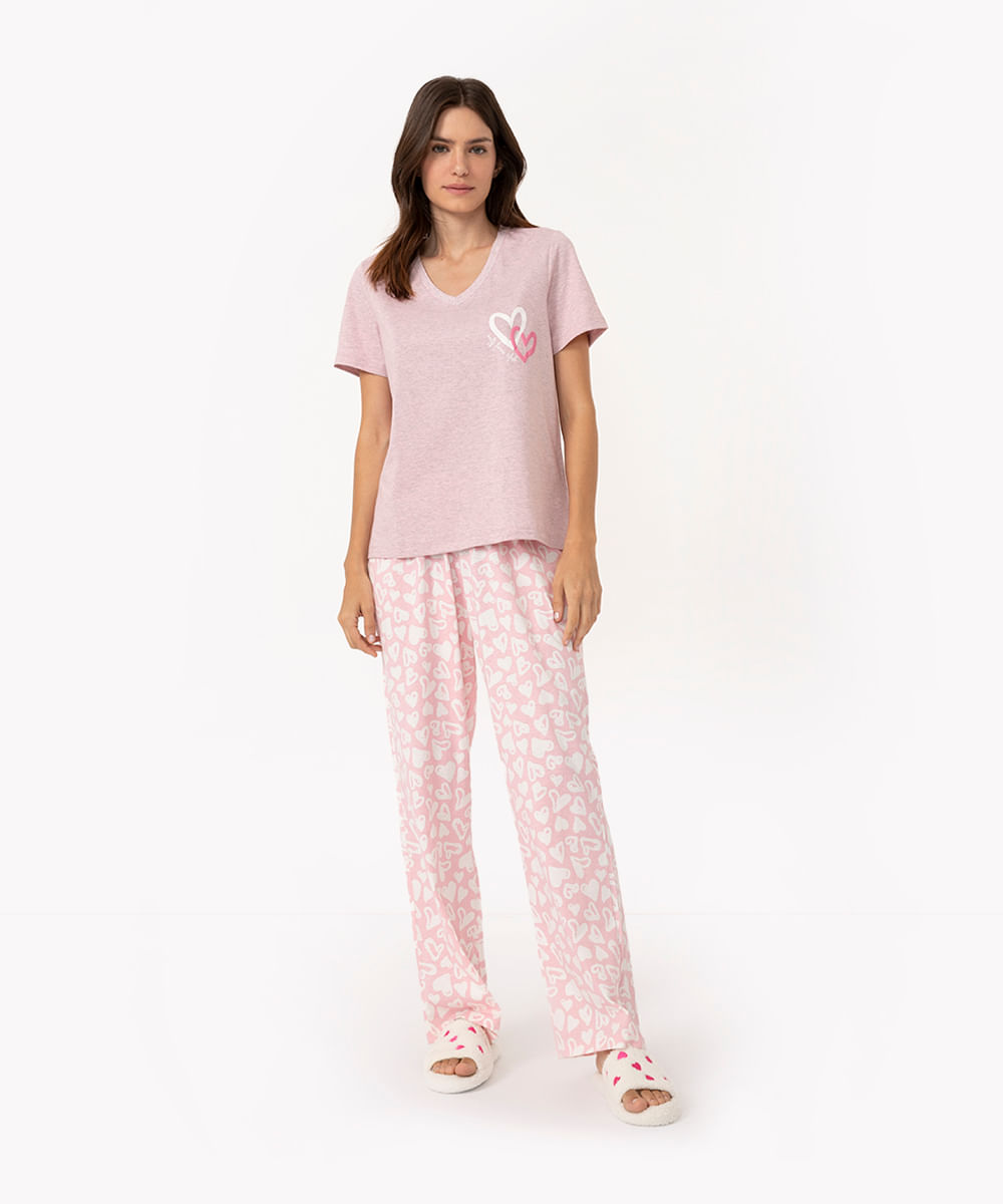 pijama manga curta com calça self love club rosa