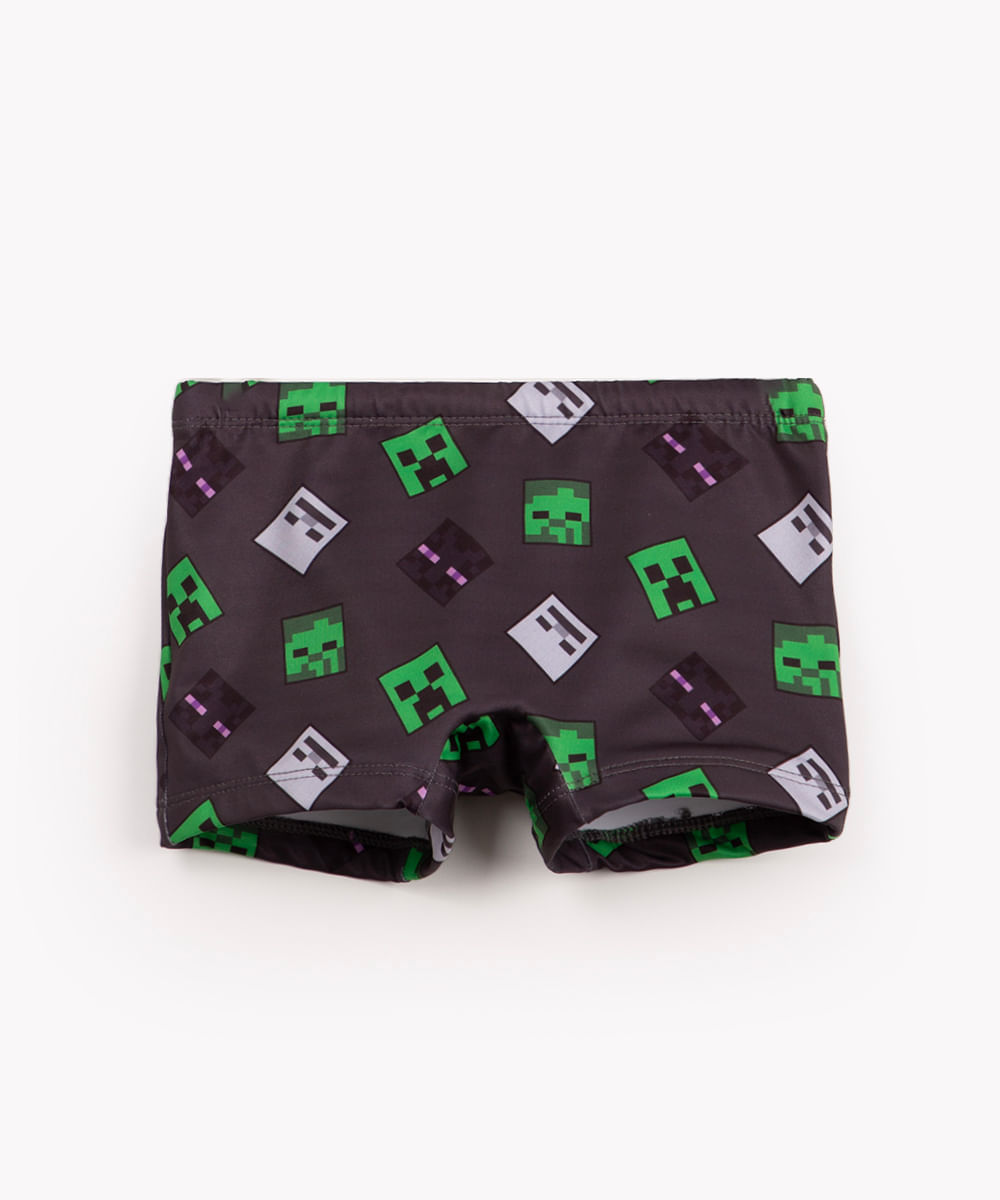 sunga boxer infantil minecraft proteção uv cinza