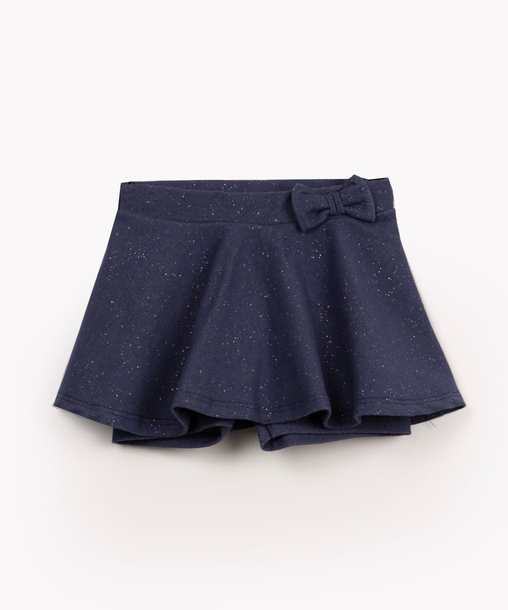 short saia jeans infantil com glitter azul marinho