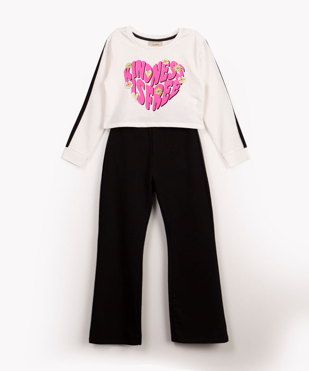 conjunto infantil kindness manga longa off white