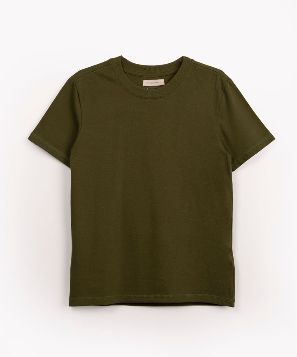 camiseta de algodão juvenil manga curta verde militar