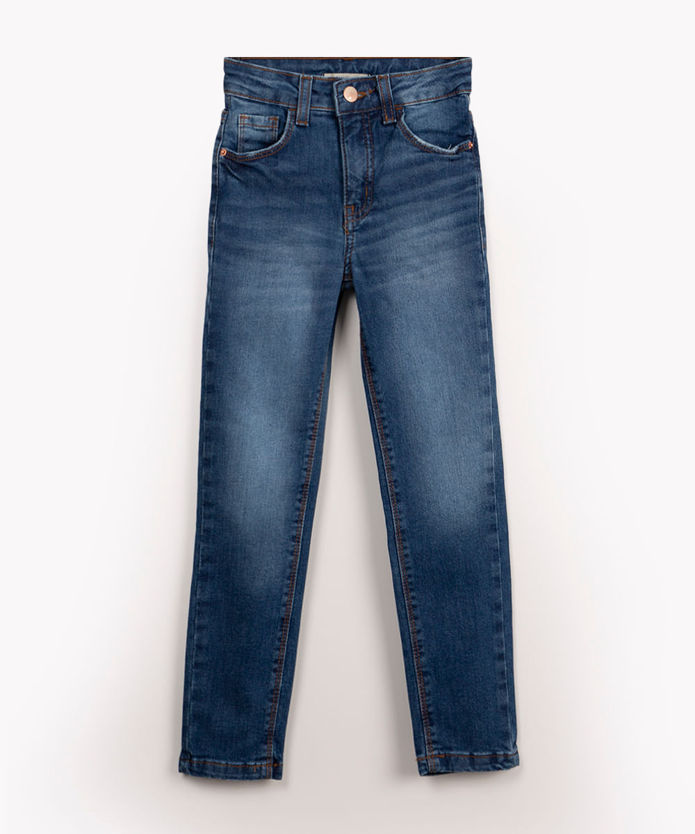 calça jeans skinny infantil com bolsos azul médio