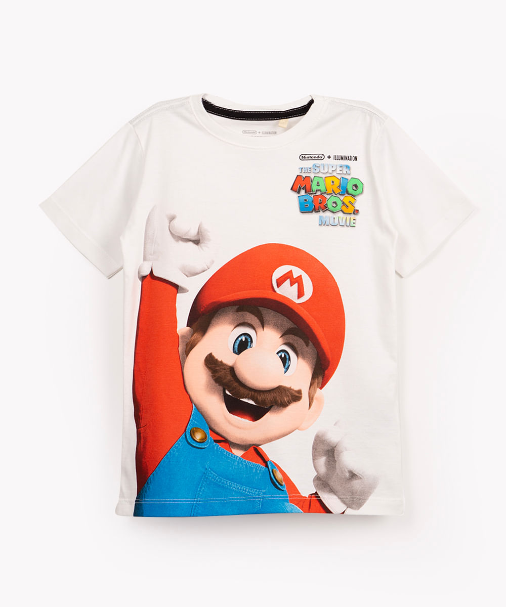 camiseta de algodão super mario manga curta off white