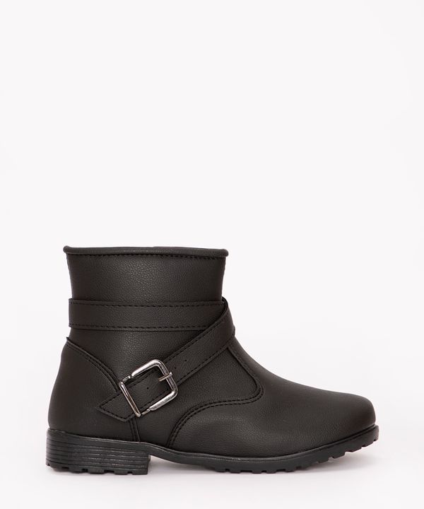 bota infantil de pu cano curto com fivela preto 26