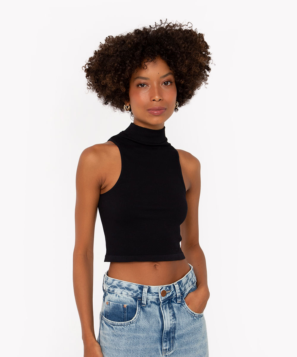 regata cropped canelada gola alta preto