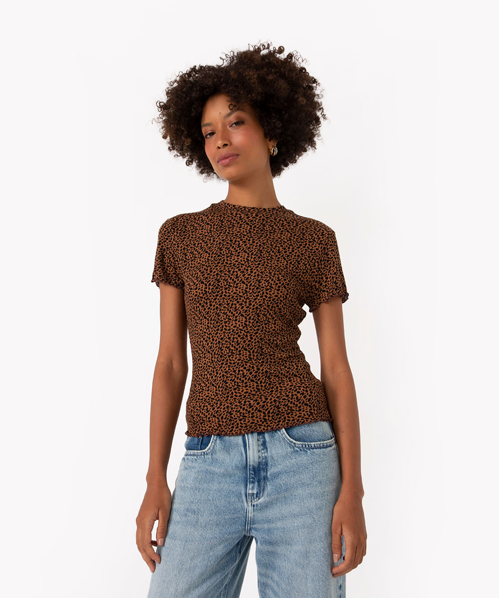 blusa canelada animal print caramelo