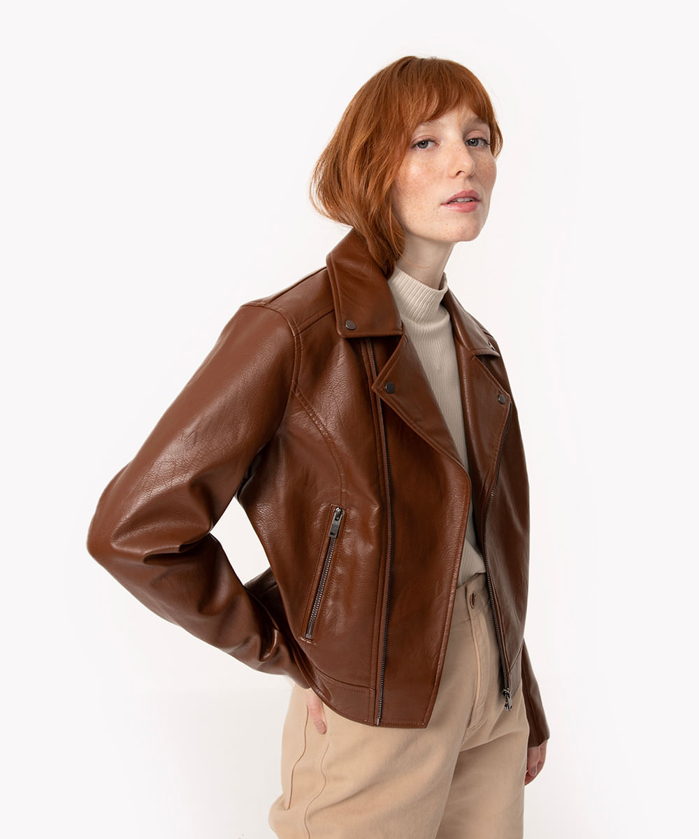 jaqueta perfecto de poliuretano marrom