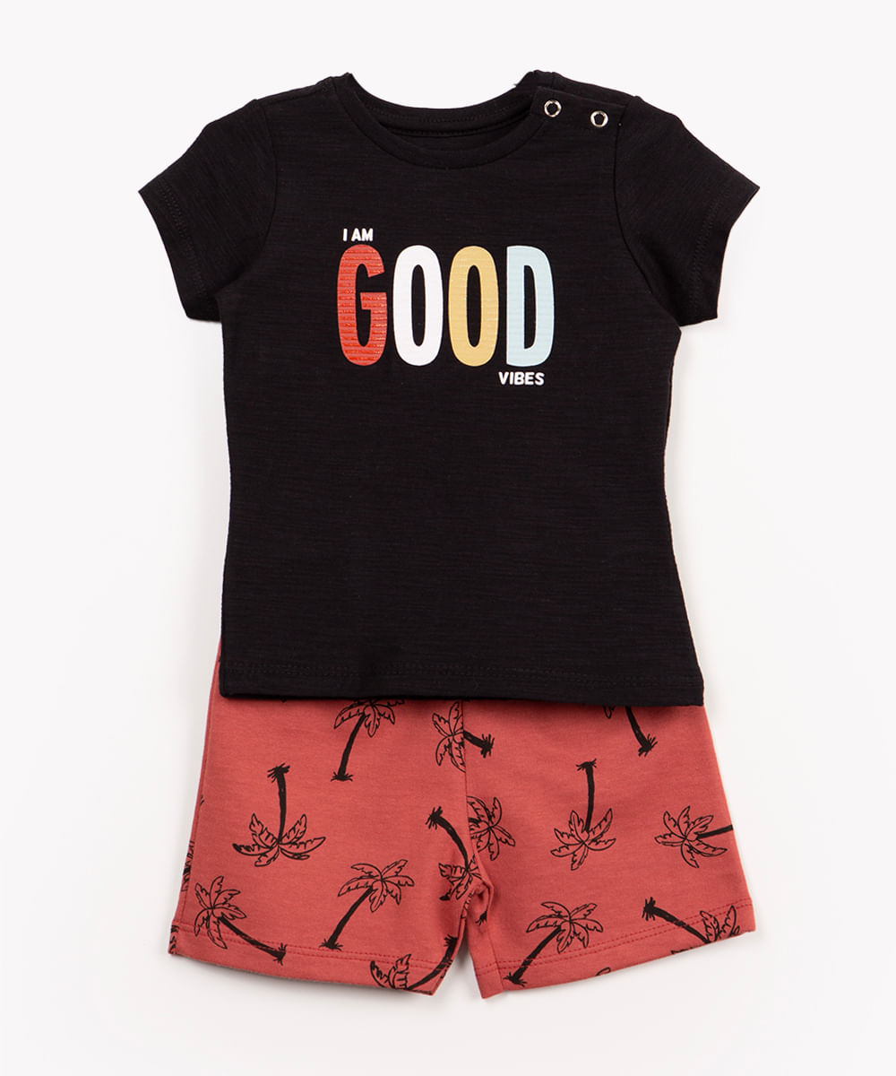 conjunto infantil good vibes manga curta preto