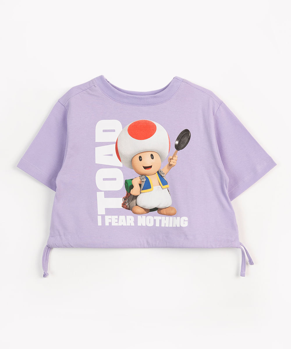 blusa infantil de algodão manga curta mario bros lilás