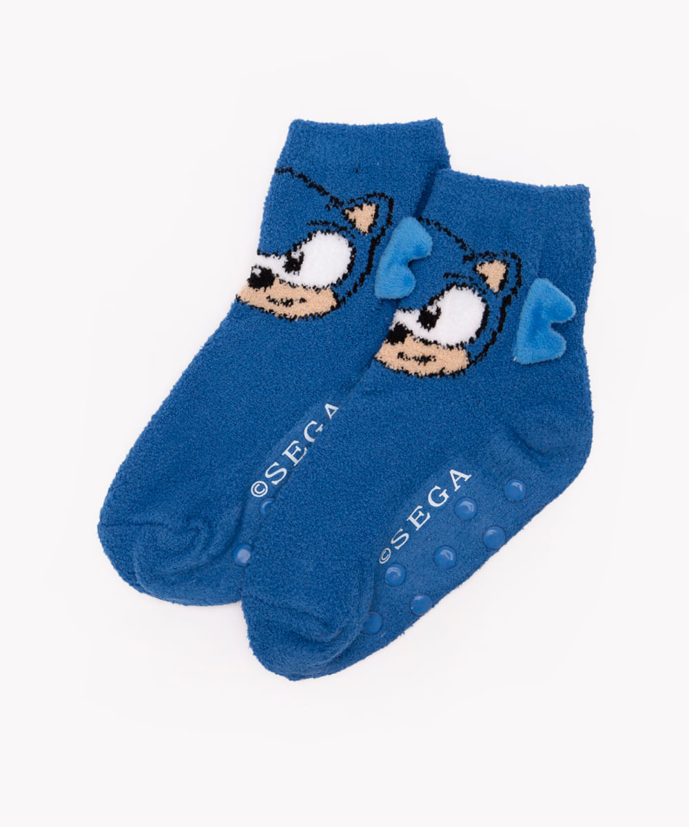meia infantil cano curto sonic com antiderrapante azul