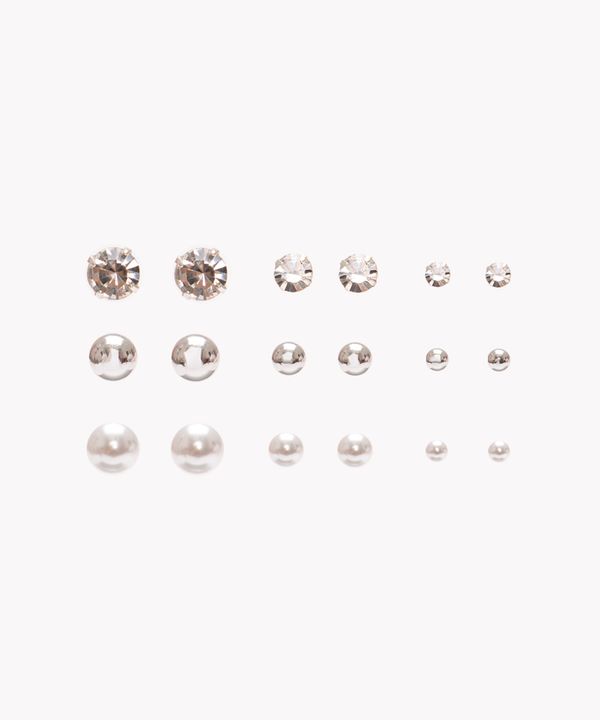 kit de 9 pares de brincos strass esferas pérolas prateado Único