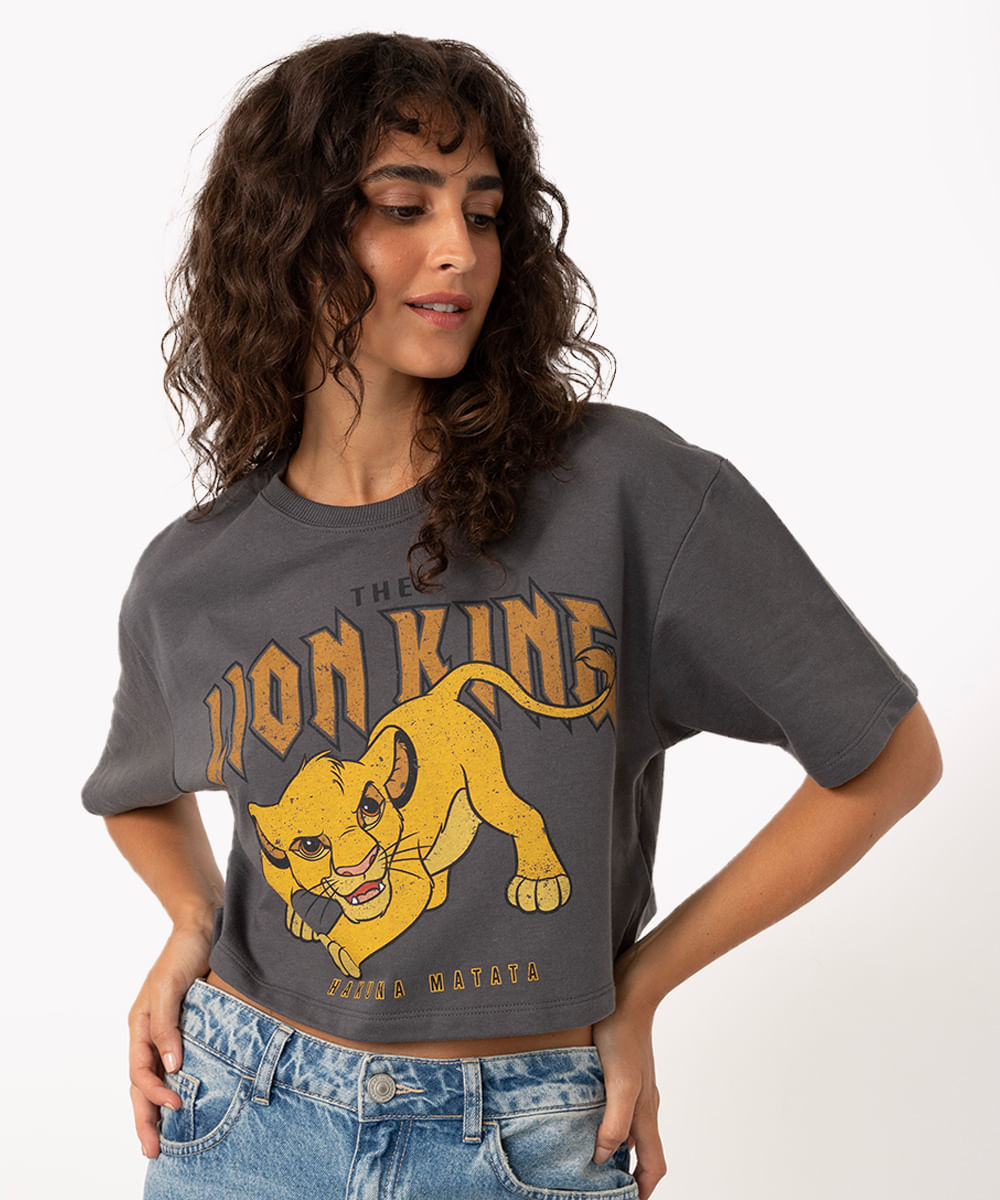 camiseta de algodão cropped simba cinza escuro