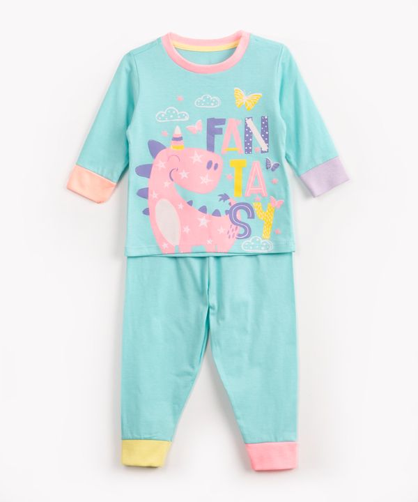 pijama de algodão infantil dinossauro manga longa azul 4