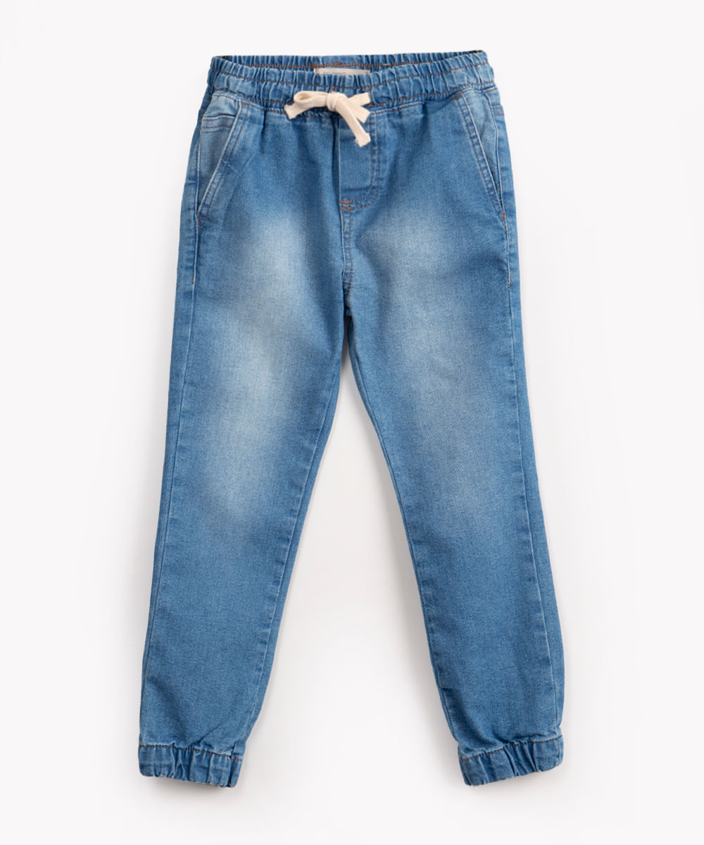 calça jeans jogger infantil com bolsos azul claro